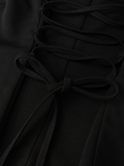 Camiseta con mangas acampanadas asimétricas de cuello para mujer con espalda de lazo y dobladillo de peplum-Aegean-sea