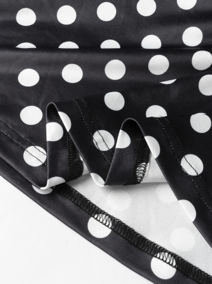 Woman's Off-the-Shoulder Long-Sleeve Polka Dot Maxi Dress-Aegean-sea