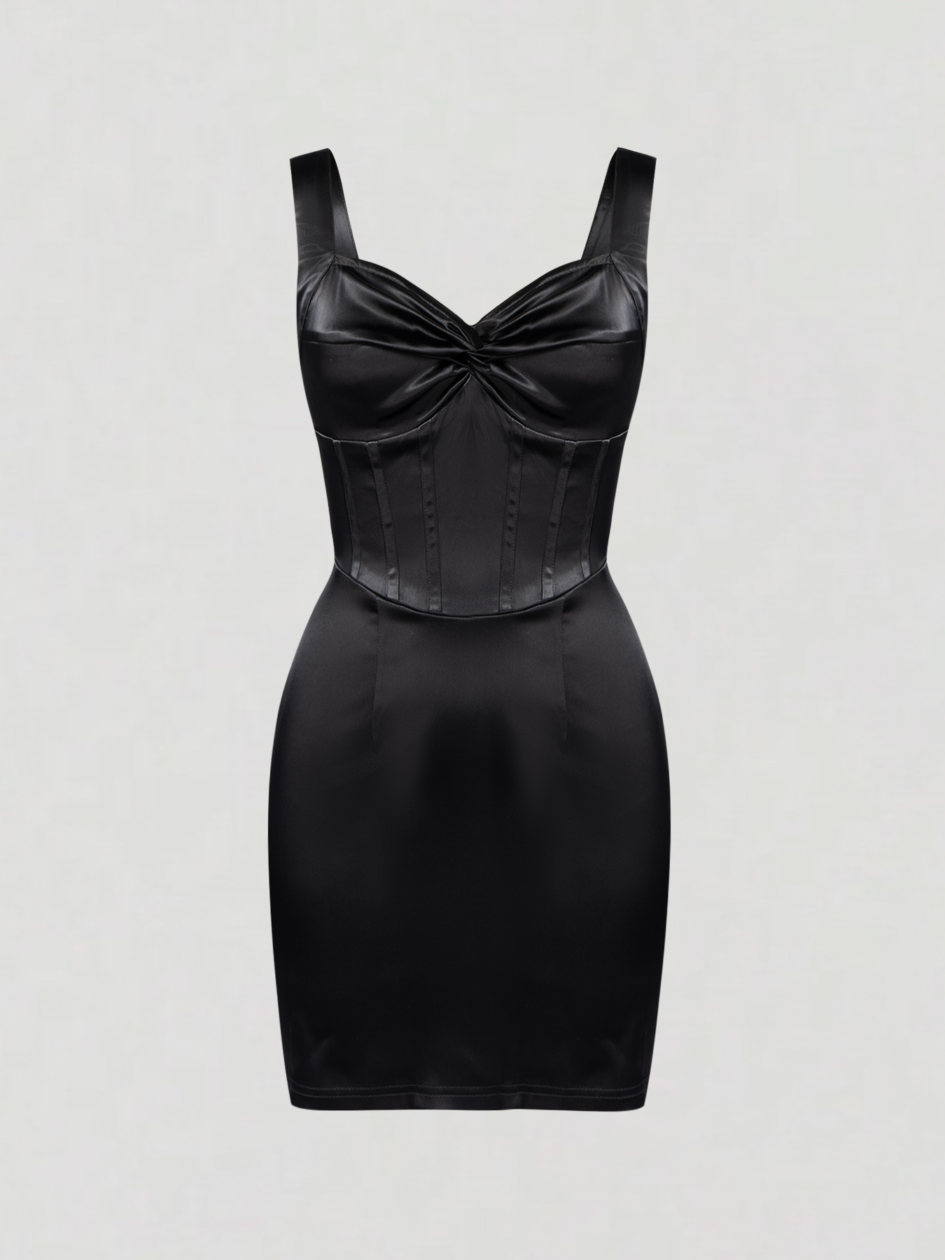 Woman's Hot Girl Sexy Style Black Satin Bustier Dress: Fitted Mini Party Formal Dress 