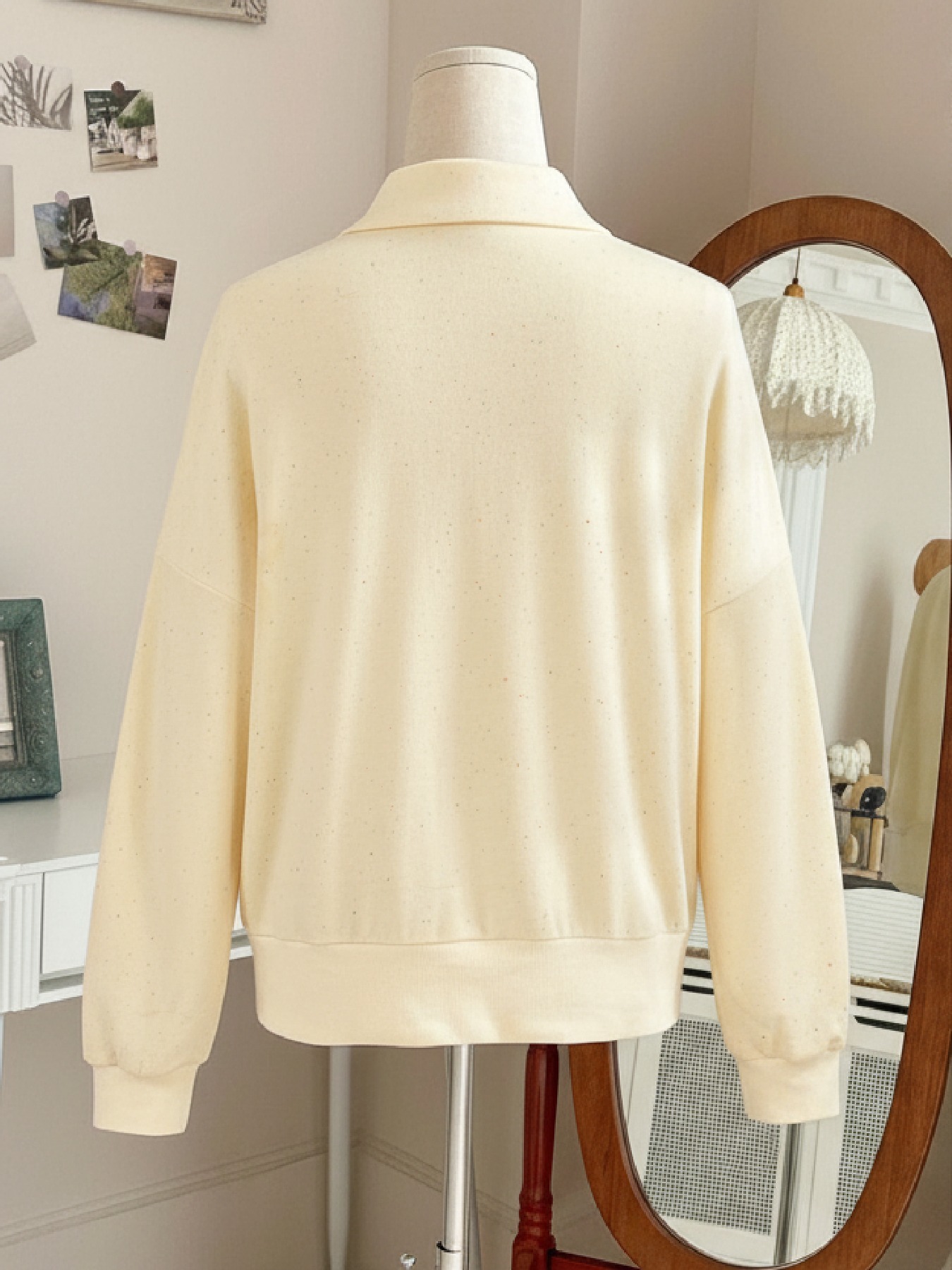 Lazy Style Speckled Half-Zip Polo Neck Sweatshirt : Oversized Drop Shoulder Long-Sleeve Top