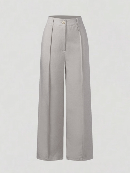 Pantalones anchos plisados de cintura alta de color gris claro para mujer-Aegean-sea