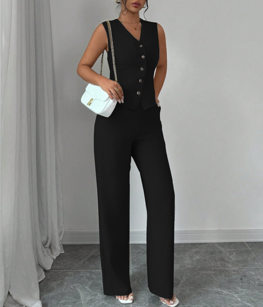 Conjunto de pantalones anchos y chaleco sin mangas de estilo femenino-Aegean-sea