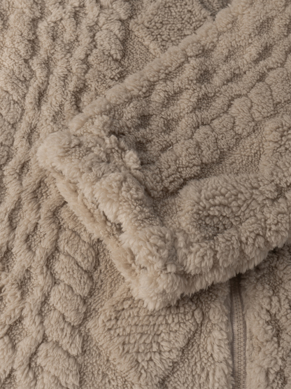 Woman's Soft Lazy Style Khaki Fleece Hooded Coat: Autumn-Winter Warm Mid-Length Textured Zip-Up Coat-Aegean-sea