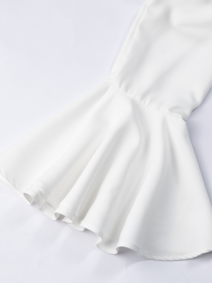 Woman's White Bell Sleeve Lace-Trimmed Blazer Dress