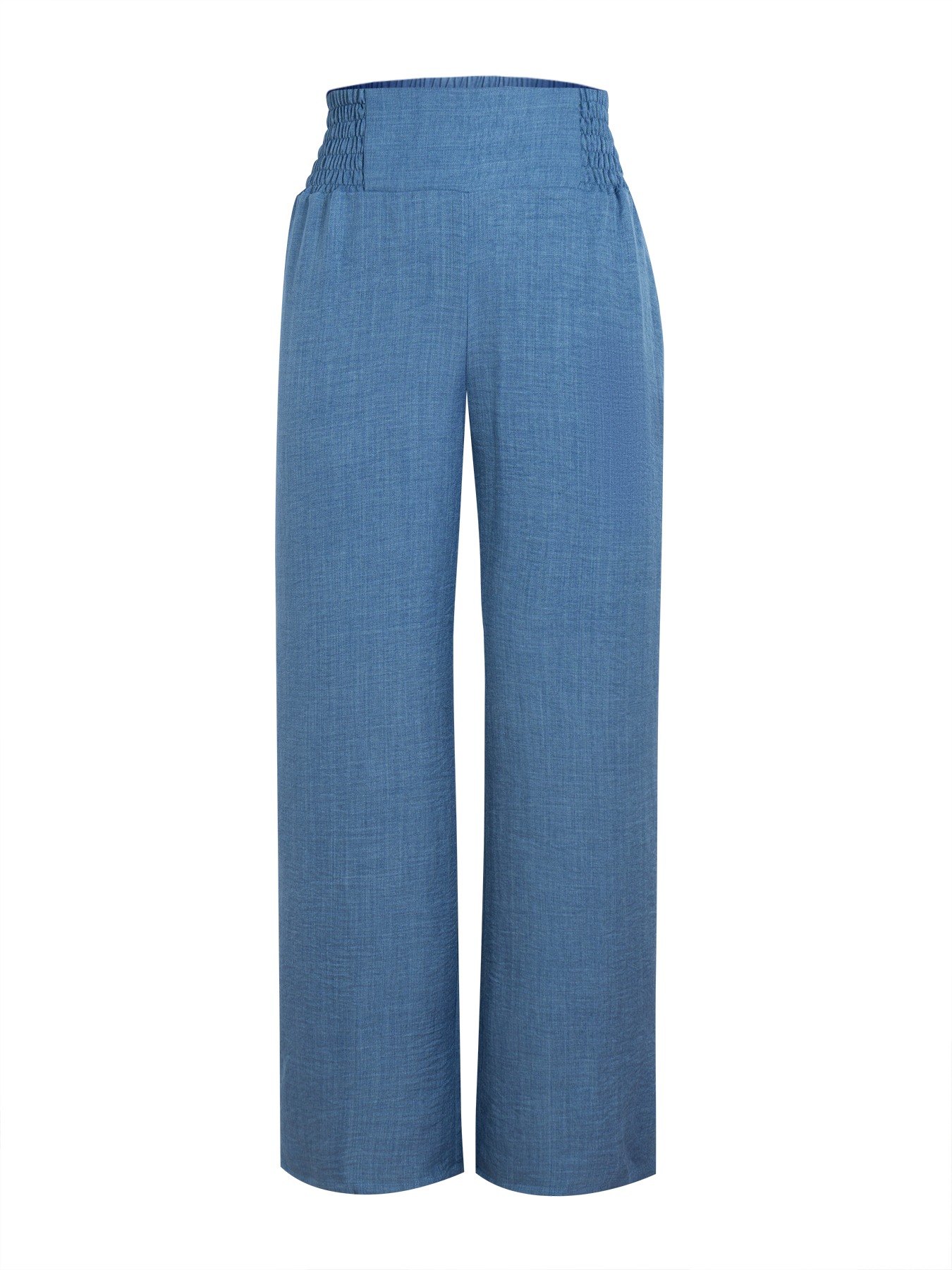 Women's Blue Smocked Waist Wide Leg Pants
