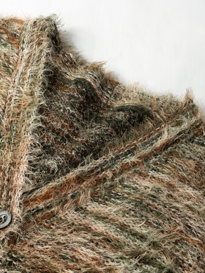 Women's  Retro Lazy Style Mixed Color Fuzzy V-Neck Knit Cardigan : Loose Slimming Elegant Sweater Coat