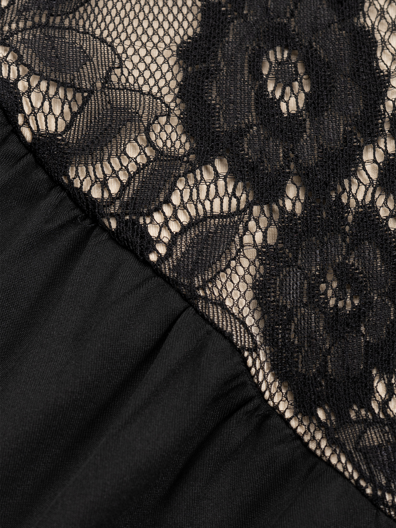 Woman's Black Mock Neck Sheer Lace Long Sleeve Ruched Mermaid Dress