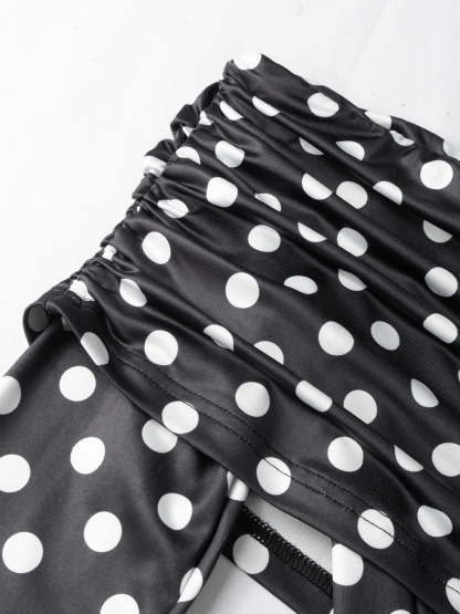 Woman's Off-the-Shoulder Long-Sleeve Polka Dot Maxi Dress-Aegean-sea