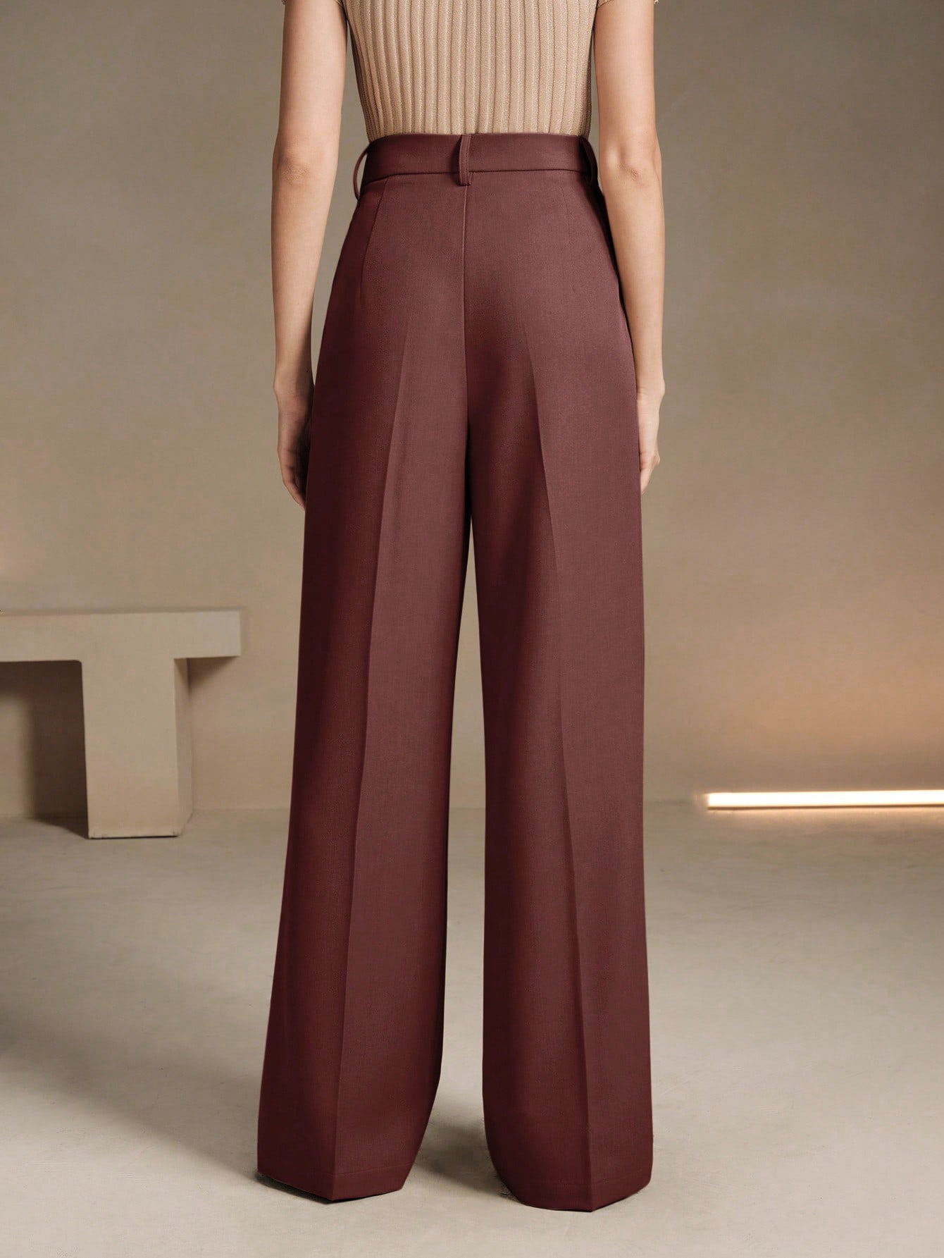 Dark brown-red high-waisted wide-legged pants Drop-down pleated loose pants Work-to-work casual suit pants
