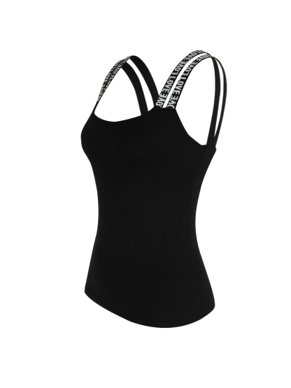 Black Sexy Tank Top with Lettered Straps-Aegean-sea