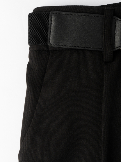 Women's Black High-Waisted Tapered Trousers with Chain Belt-Aegean-sea