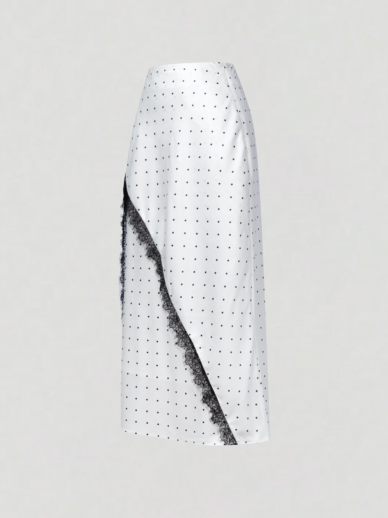 2026 Spring/Summer New Arrival: Elegant Commuter-Style Midi Skirt with Lace Trim and Color-Blocking Satin Lace