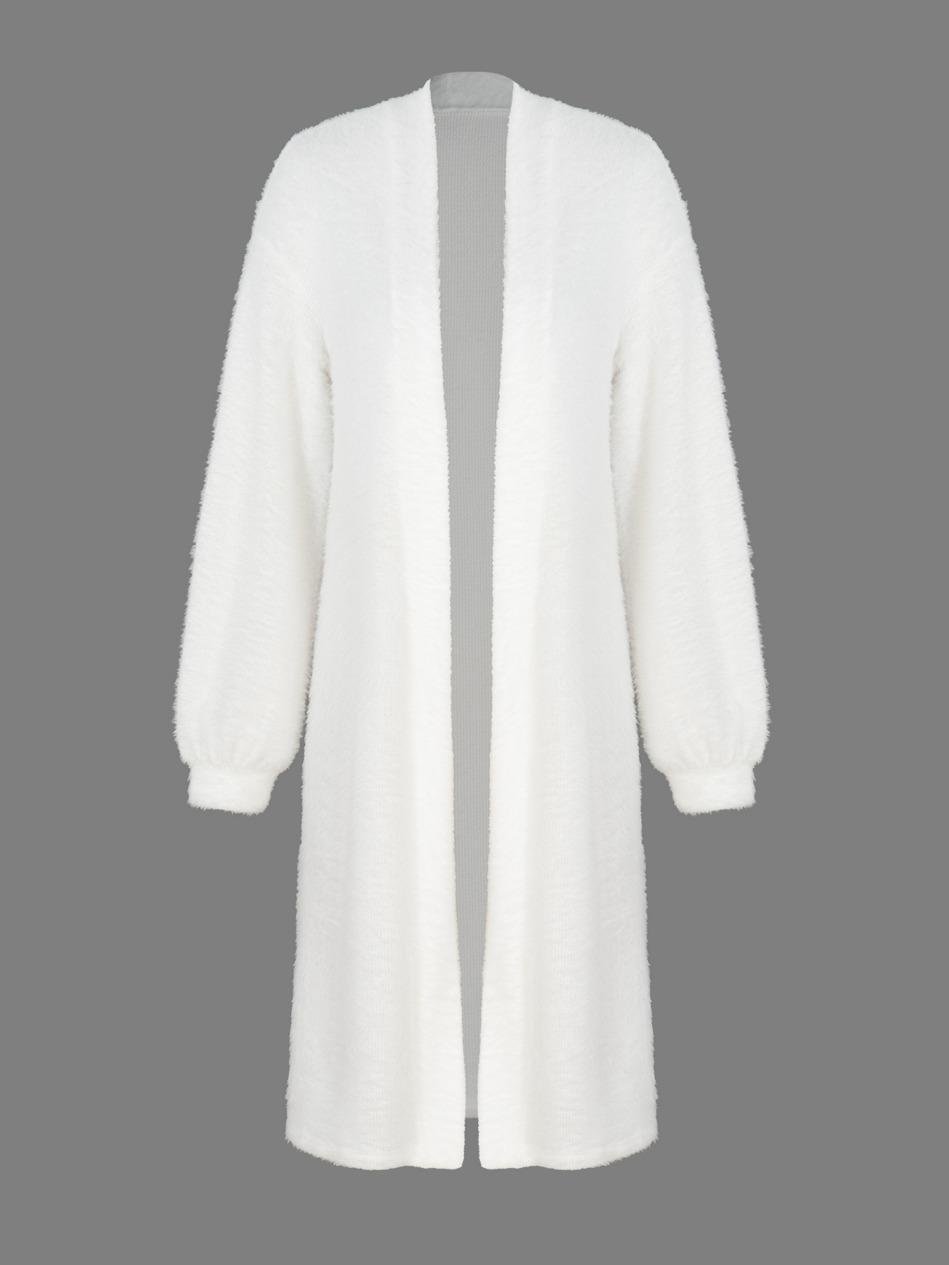 White Longline Open Front Cardigan with Puff Sleeves-Aegean-sea