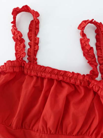 Red Ruffled High-Low Hem Cami Dress-Aegean-sea