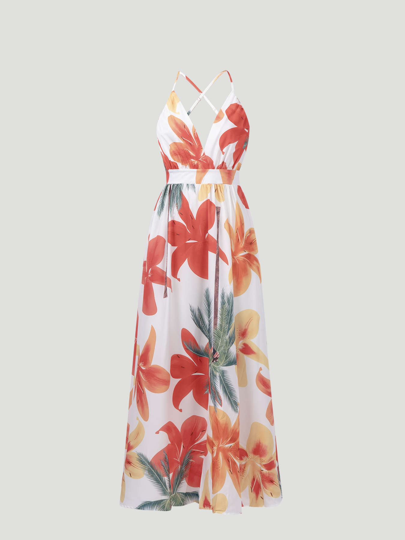 Tropical Floral V-Neck Camisole Maxi Dress