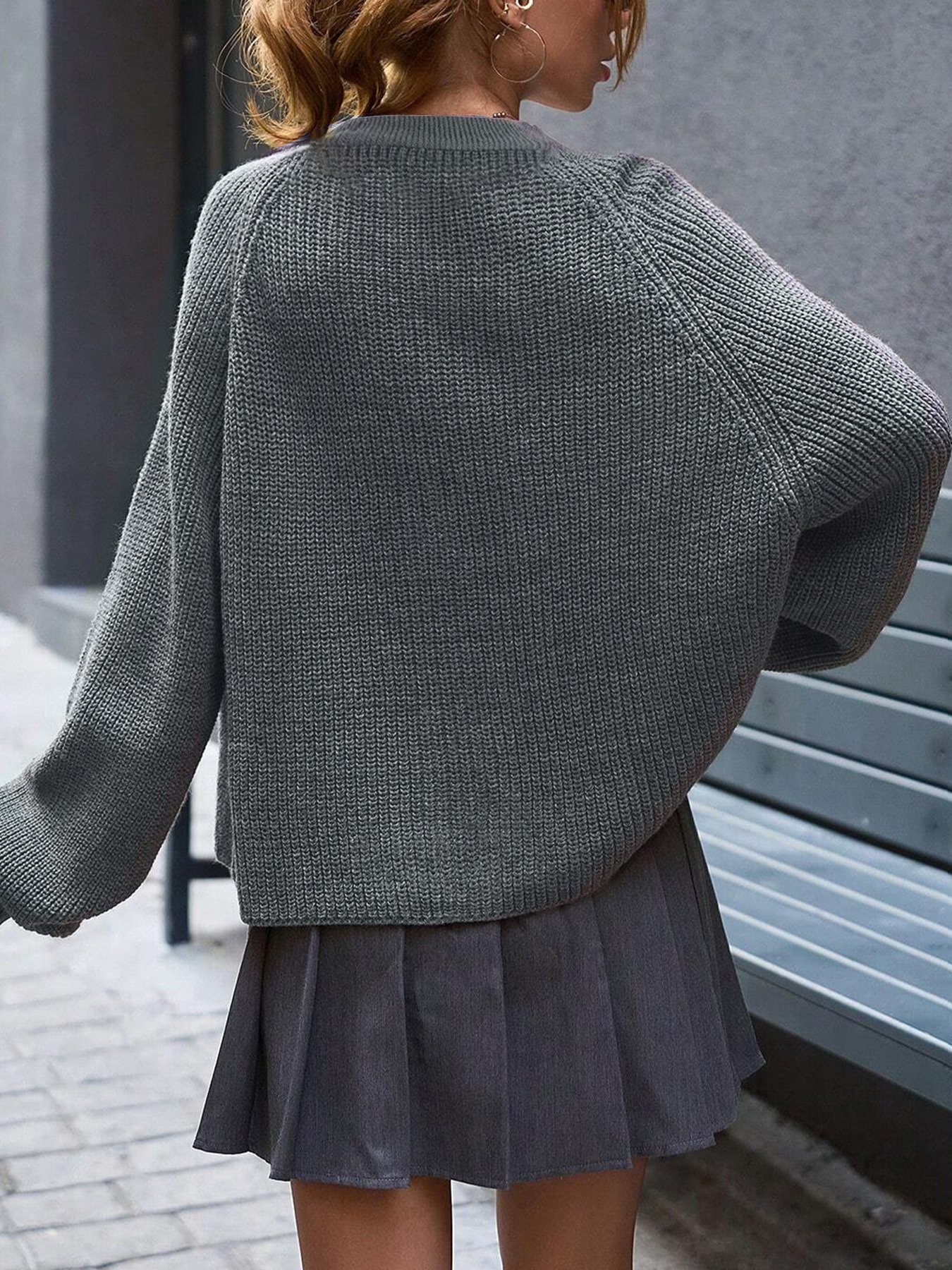 Gray Button-Front Loose Fit Knit Cardigan-Aegean-sea