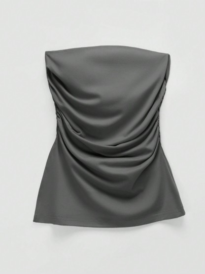 Y2K Draped Strapless Top-Aegean-sea