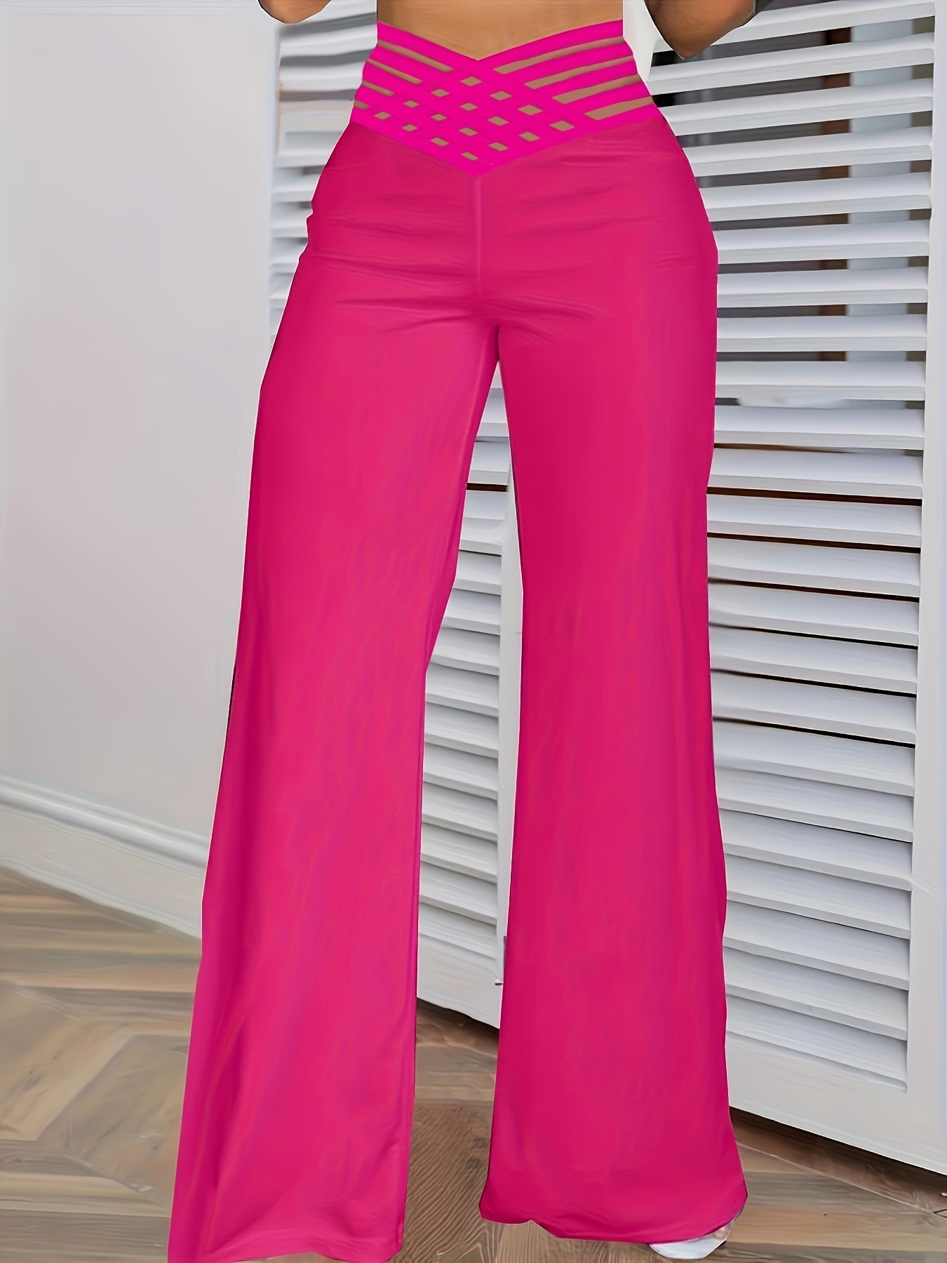 Women's Blue Wide-Leg Pants with Crisscross Waist Detail-Aegean-sea