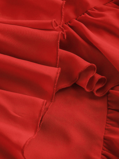 Red Ruffled High-Low Hem Cami Dress-Aegean-sea