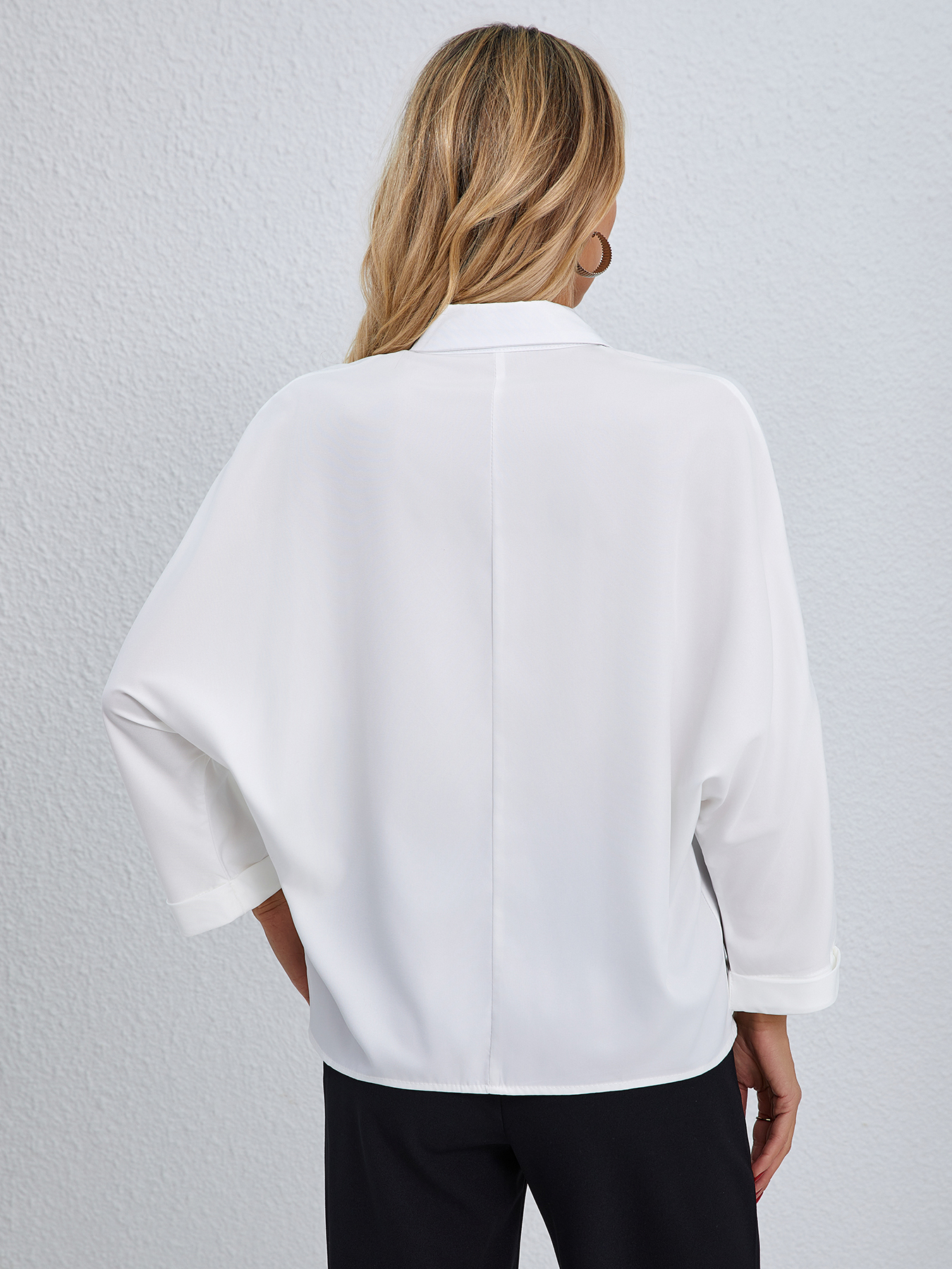 Woman's Collared Button-up Shirt with Striped & Square Patch Detail-Aegean-sea