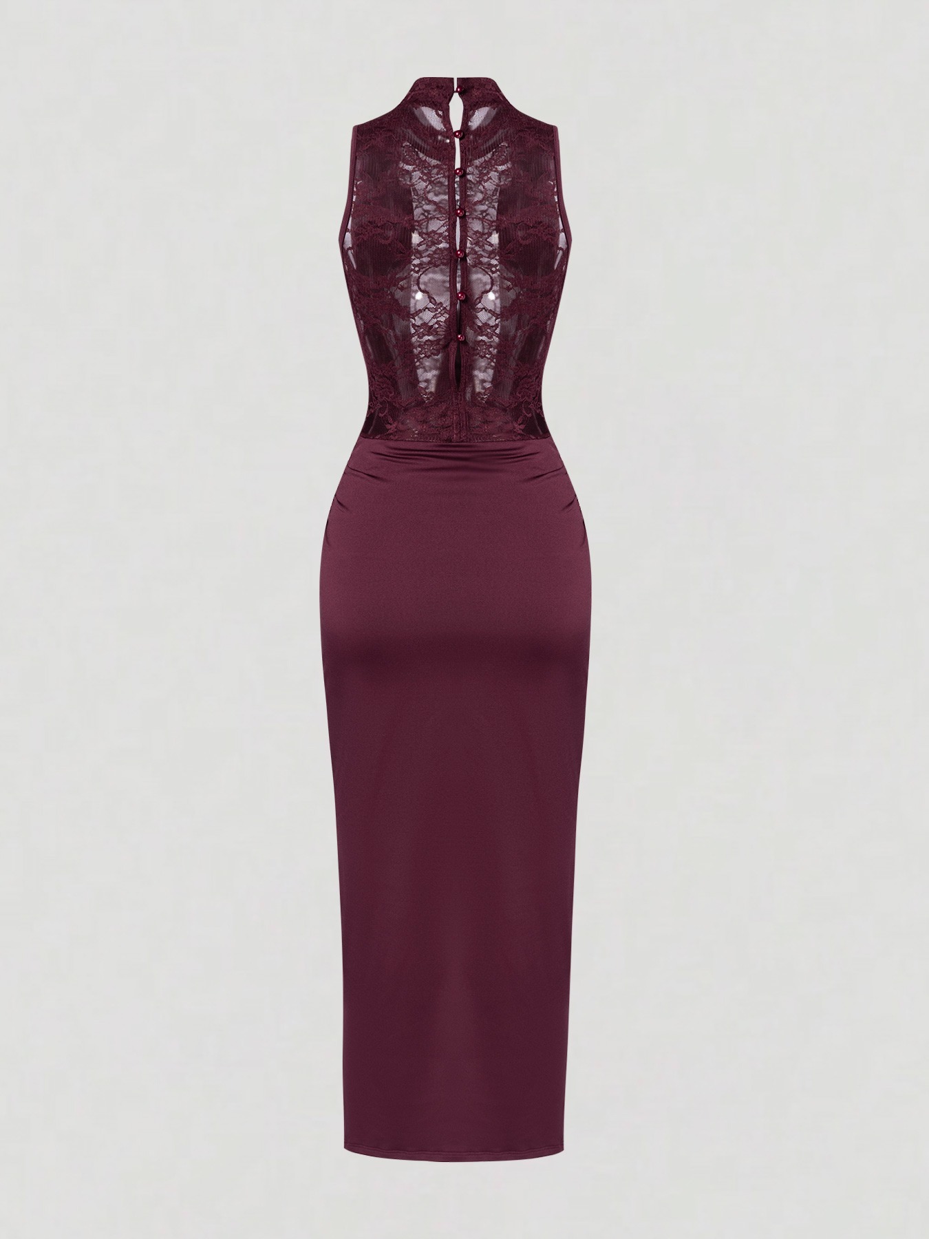 Wine-red Neckholder Lace Dress Fold-Cut Fish Tail Long Skirt Sexy Dinner Party Dress
