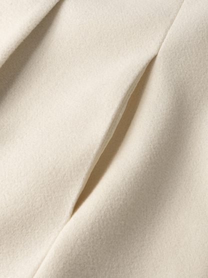 Woman's Cream White Stand Collar Mid-Length Coat with Round Fleece Buttons-Aegean-sea