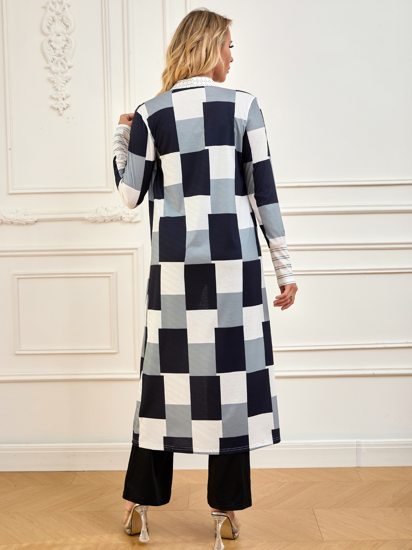 Women's Color-Block Longline Open Front Cardigan-Aegean-sea