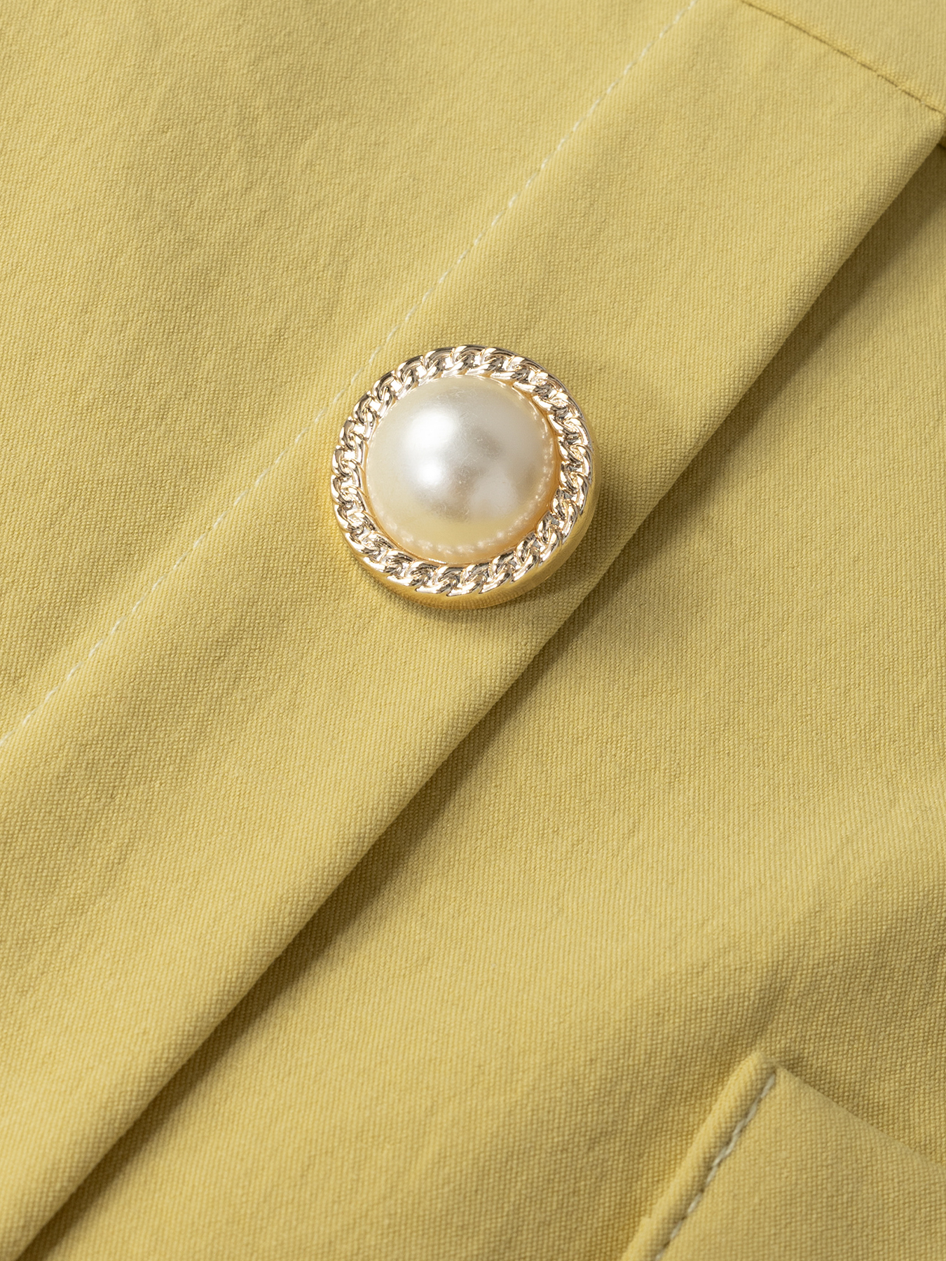 Yellow square-collared, wide-waisted long skirt, long-sleeved single-breasted style dress