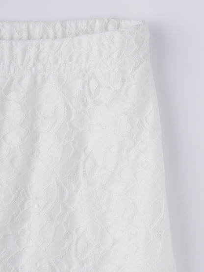 White lace high-waisted full-length skirt, holiday-style short skirt