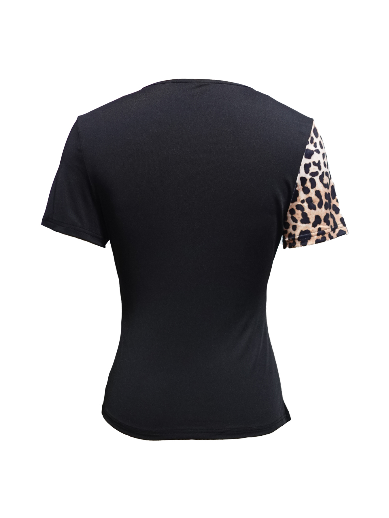 Revestimiento asimétrico con estampado de leopardo para mujeres Camiseta de manga corta-Aegean-sea