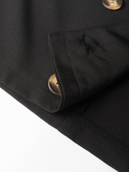 Woman's Black Cropped Double-Breasted Jacket with Metal Buttons-Aegean-sea