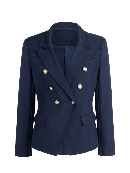 Navy Blue Double-Breasted Blazer with Gold-Tone Buttons