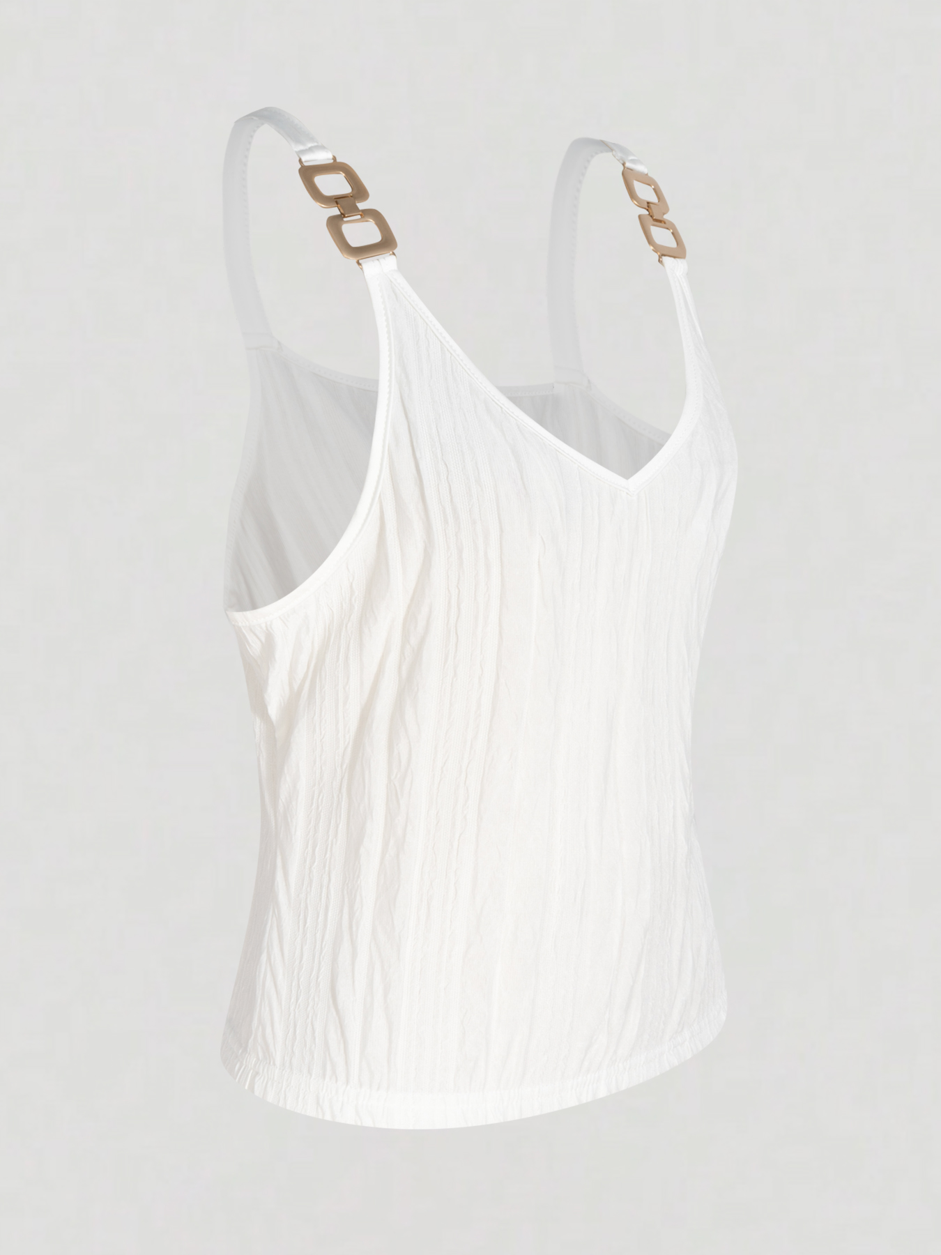 Women's White Textured Cami Top with Metal Chain Strap Detail-Aegean-sea