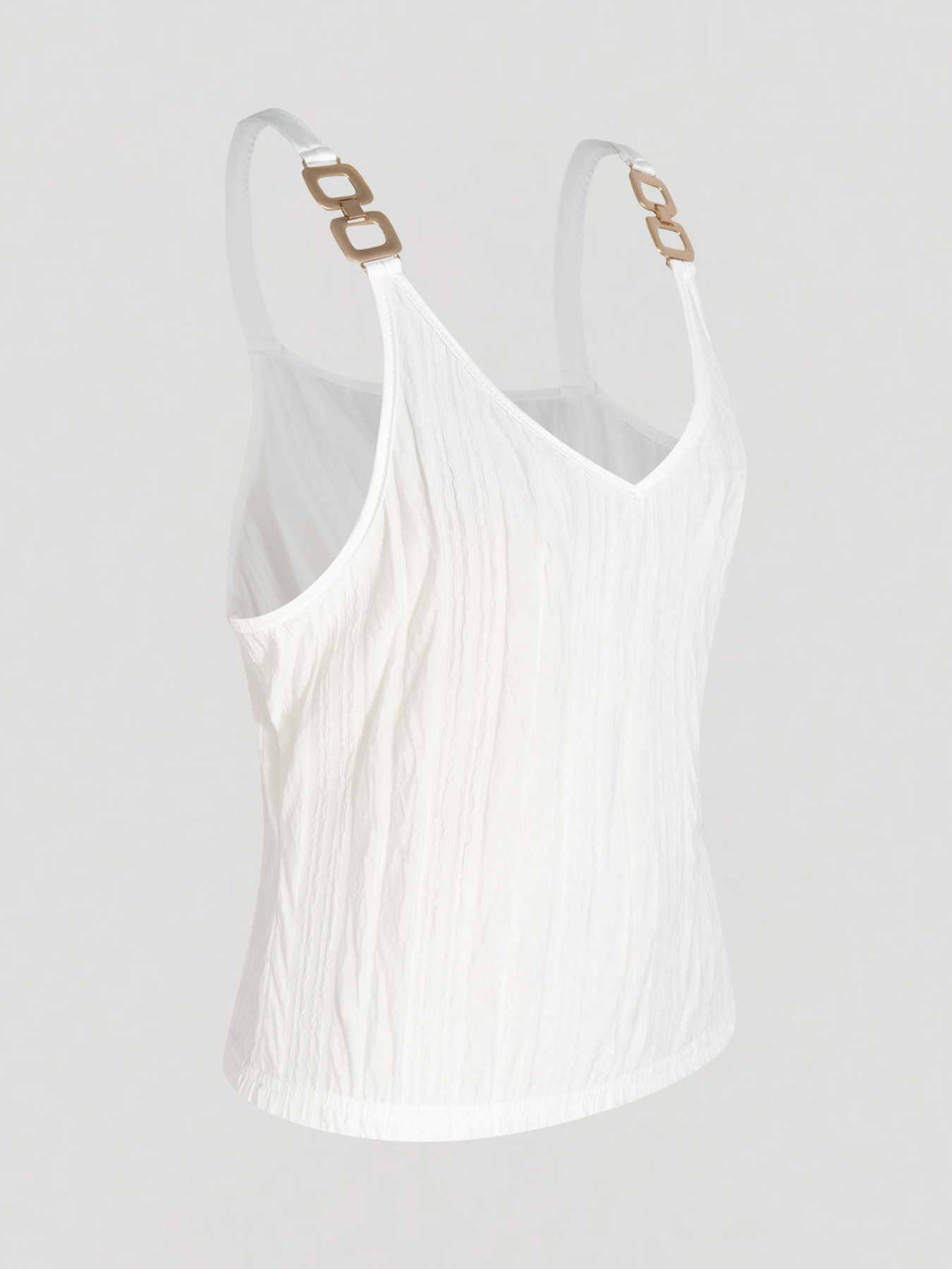 Women's White Textured Cami Top with Metal Chain Strap Detail-Aegean-sea