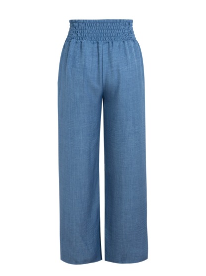 Women's Blue Smocked Waist Wide Leg Pants