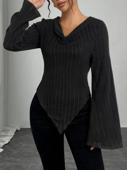 Women's Slim Fit Ribbed Knit Top-Aegean-sea