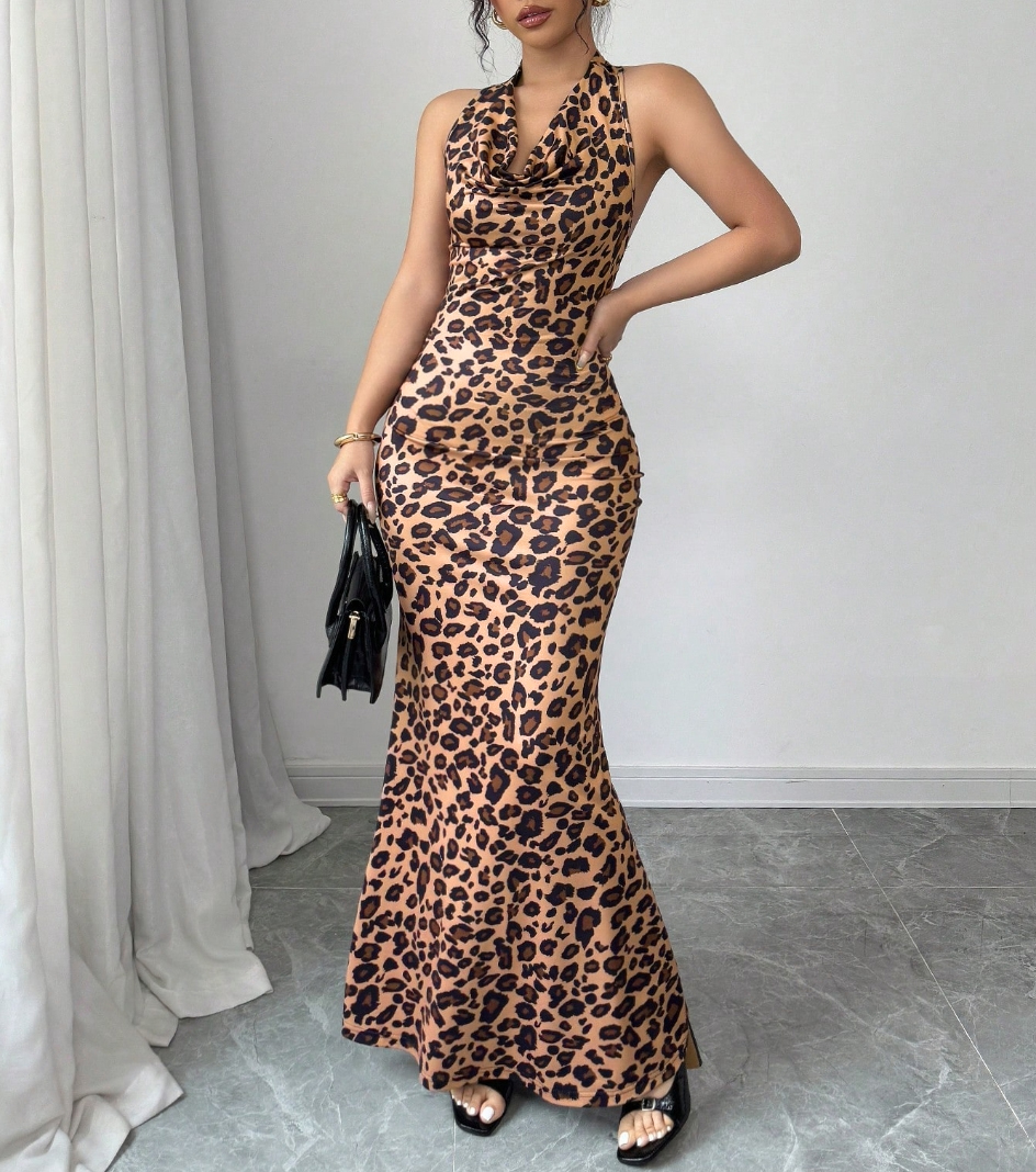 Vestido Maxi de sirena sin espalda con tirantes de estampado de leopardo salvaje vintage para mujer-Aegean-sea
