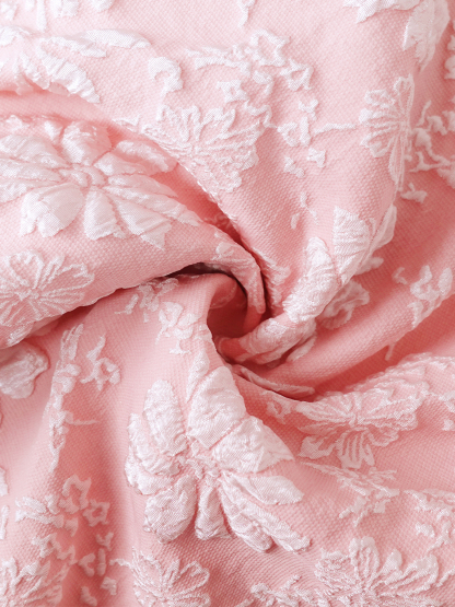 Women's Pink Floral Jacquard Square Neck Sleeveless Midi Dress-Aegean-sea