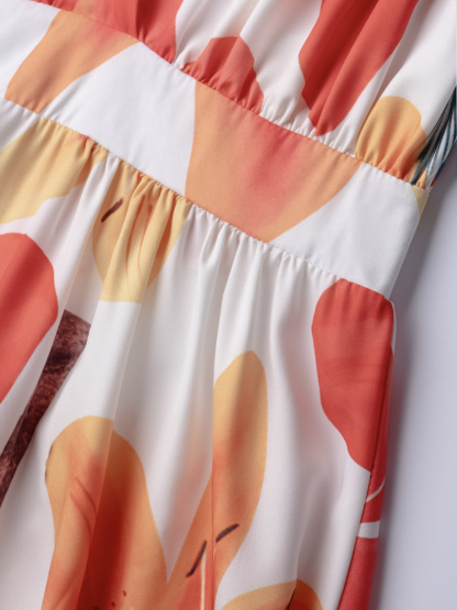 Tropical Floral V-Neck Camisole Maxi Dress