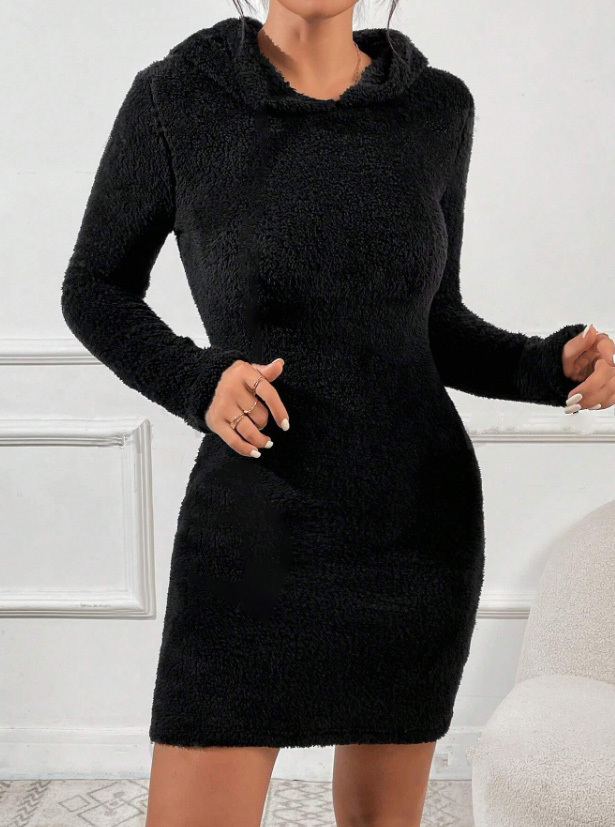 Vestido de abrigo ajustado suave y negro para mujer-Aegean-sea