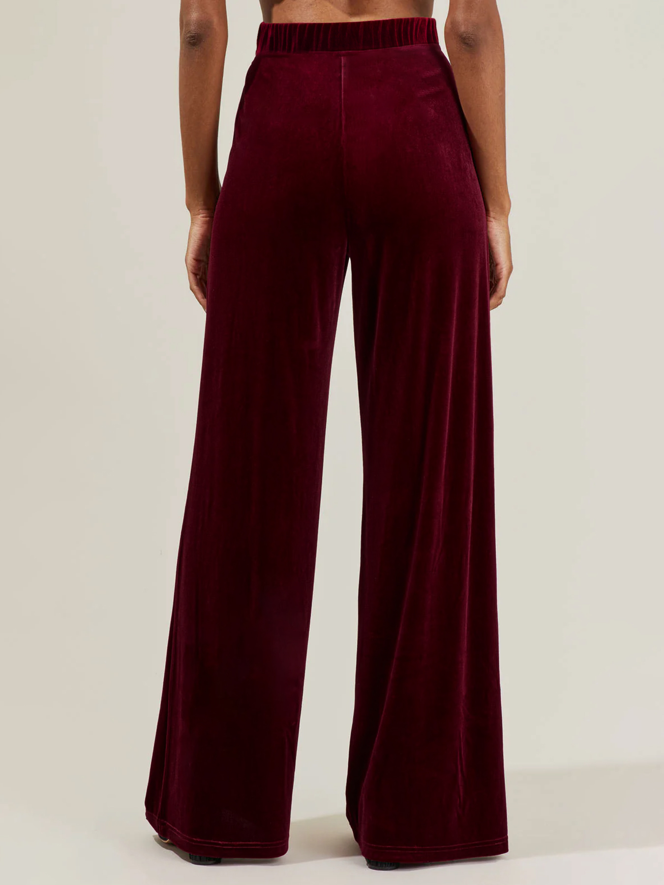 Woman's Burgundy Velvet High-Waisted Wide-Leg Pants-Aegean-sea
