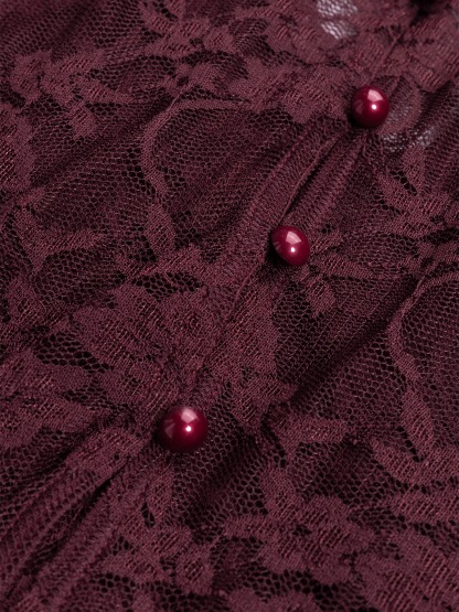 Wine-red Neckholder Lace Dress Fold-Cut Fish Tail Long Skirt Sexy Dinner Party Dress