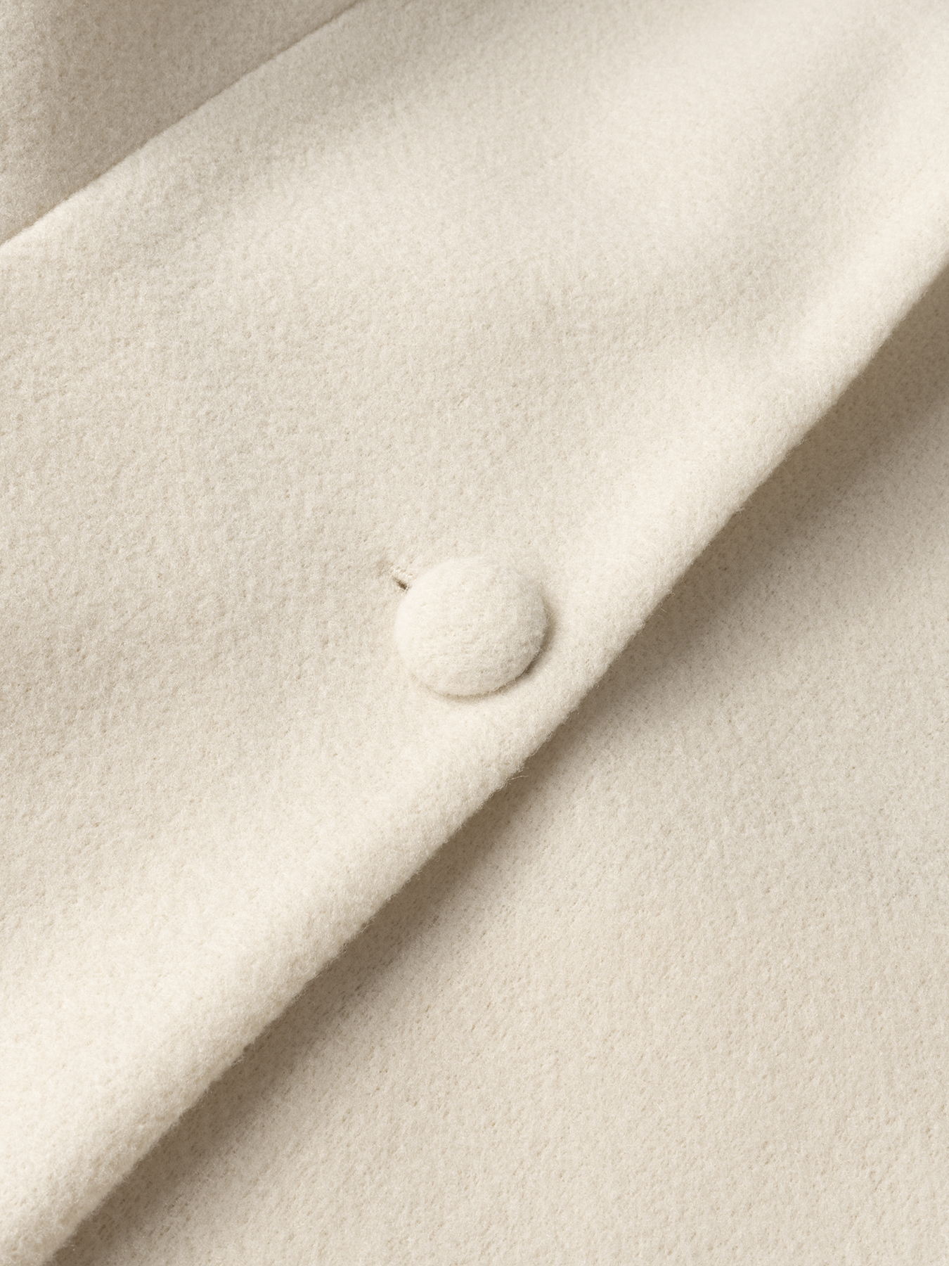 Woman's Cream White Stand Collar Mid-Length Coat with Round Fleece Buttons-Aegean-sea