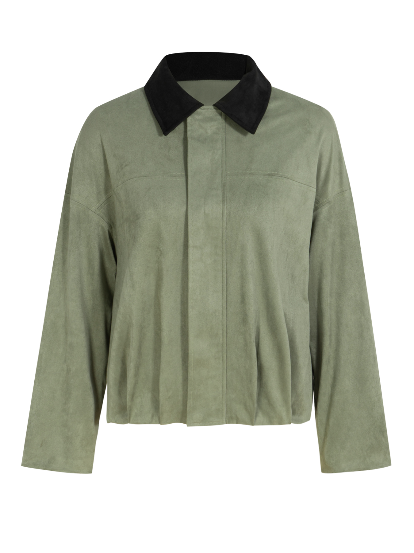 Black and green contrasting reversal suede shirt Loose long-sleeved jacket jacket jacket