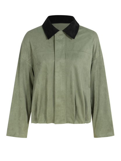Black and green contrasting reversal suede shirt Loose long-sleeved jacket jacket jacket