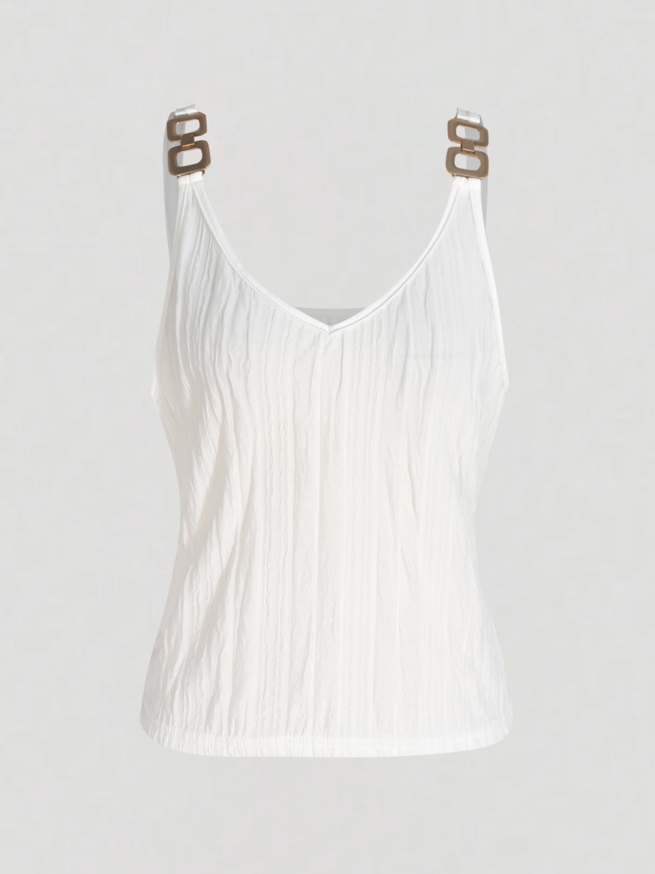 Women's White Textured Cami Top with Metal Chain Strap Detail-Aegean-sea