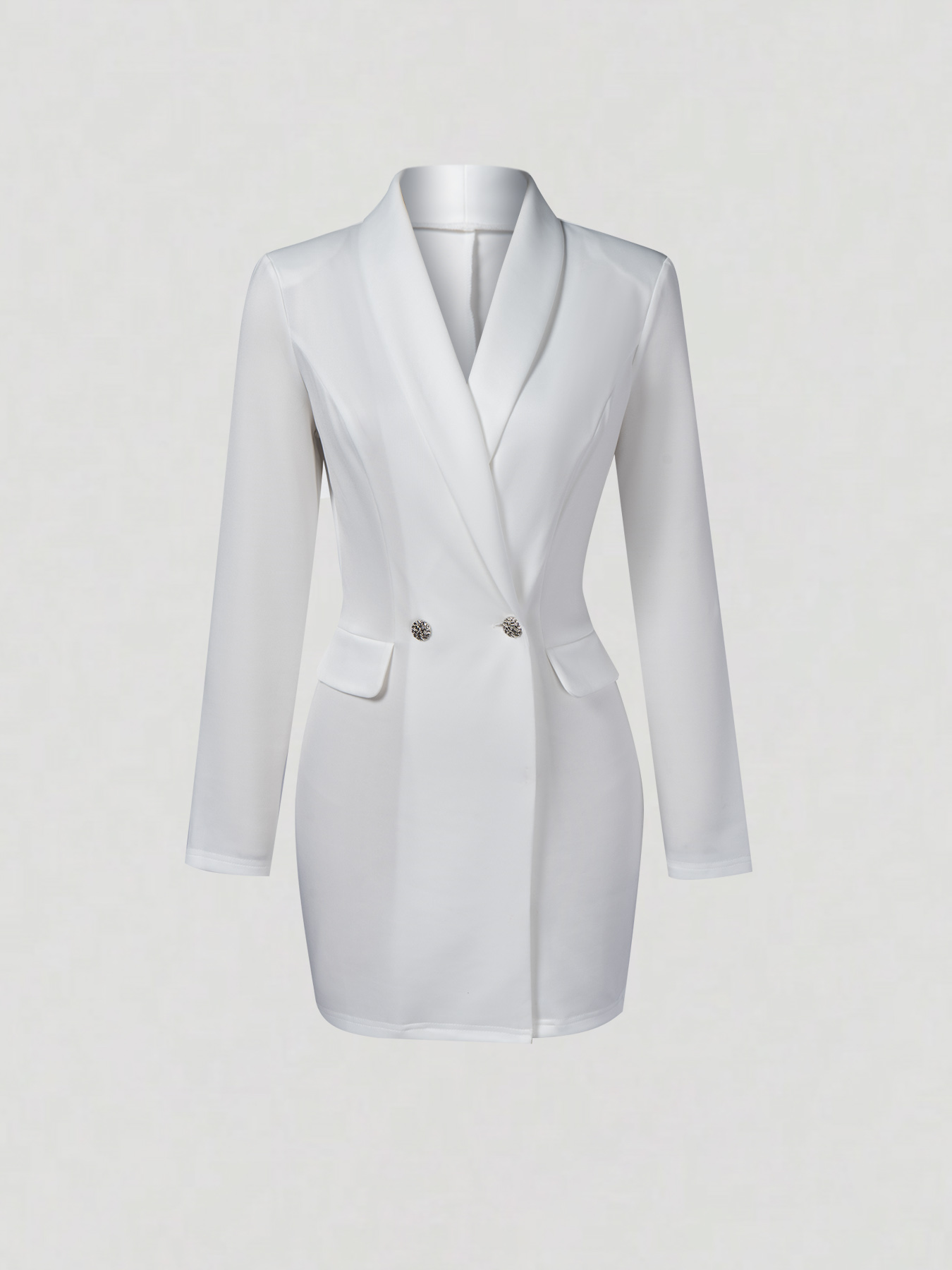 White Blazer Dress with Embellished Double Buttons-Aegean-sea