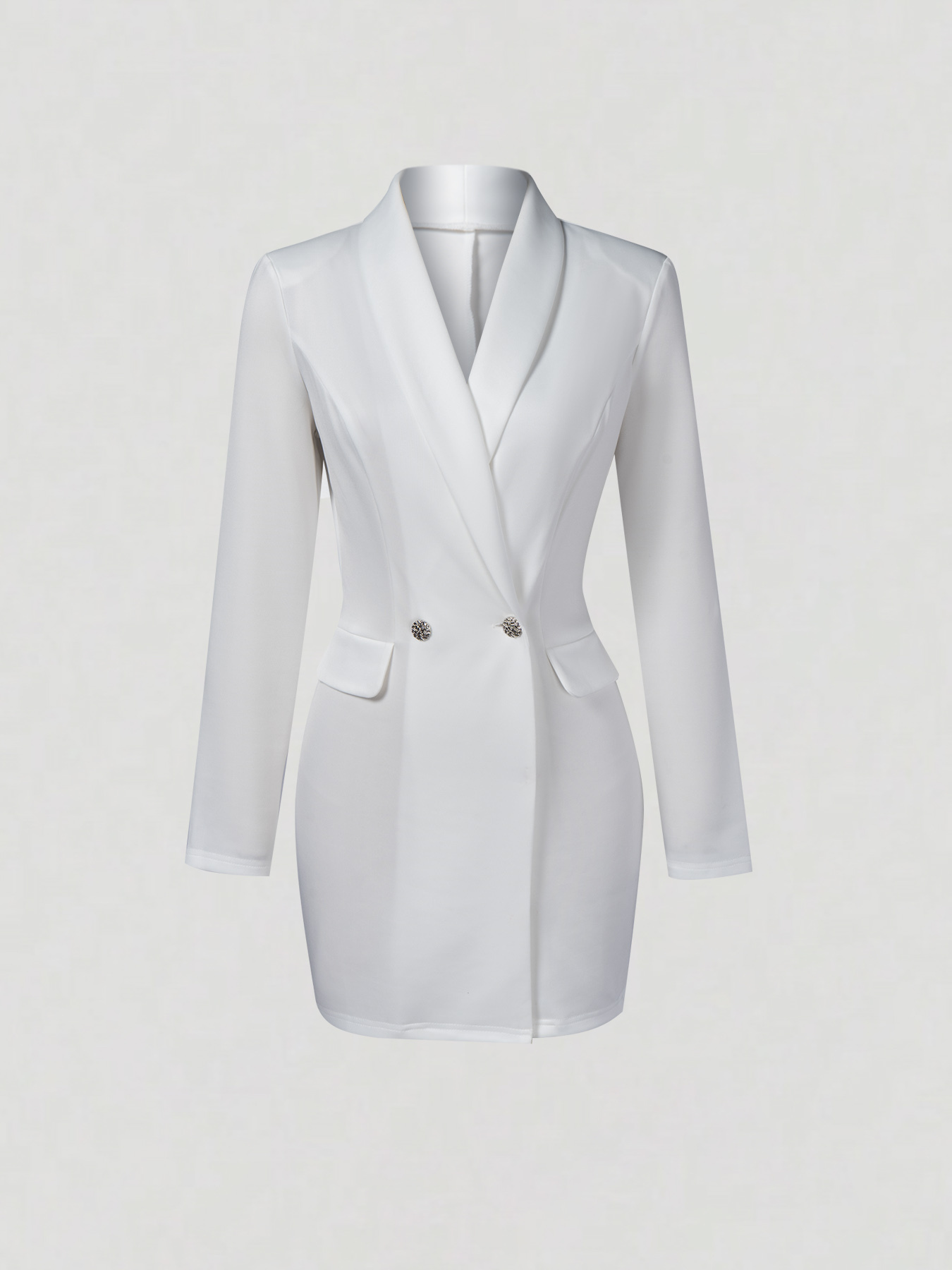 White Blazer Dress with Embellished Double Buttons-Aegean-sea