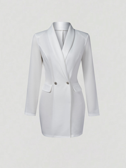White Blazer Dress with Embellished Double Buttons-Aegean-sea