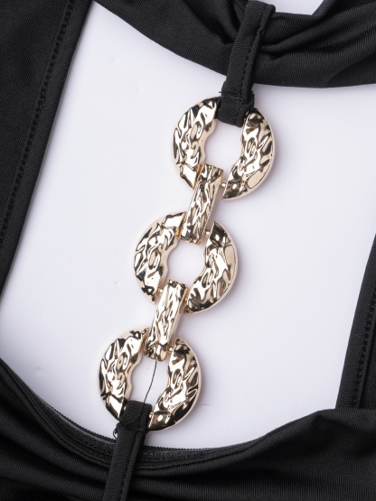 Black halter metal chain jumpsuit, hollow-out wide-leg pants